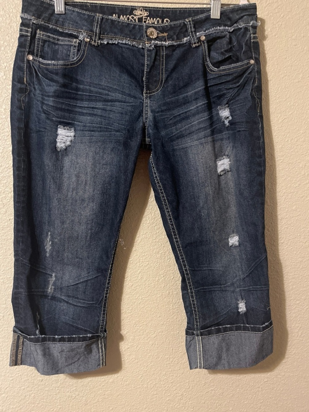 Almost Famous Dark Blue Distressed Capris